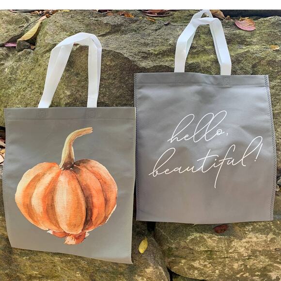 Upcycled Handmade Autumn Harvest Pumpkin Hello Beautiful Fall Shopper Tote Bag - Picture 1 of 3